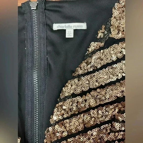 2/$12 Charlotte Russe Sequin Black And Gold Bodycon Dress Size XS Low Cocktail - Picture 3 of 10